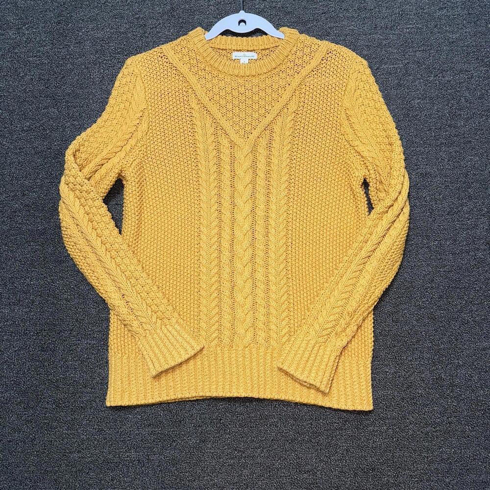 L.L.Bean Womens S Cable Knit Sweater Fisherman Quiet Luxury Mustard Yellow